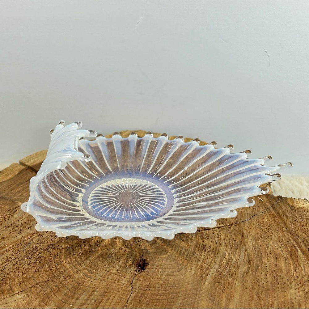 Vintage Fostoria Heirloom White Opalescent Handled (Rolled End) Bon Bon Dish